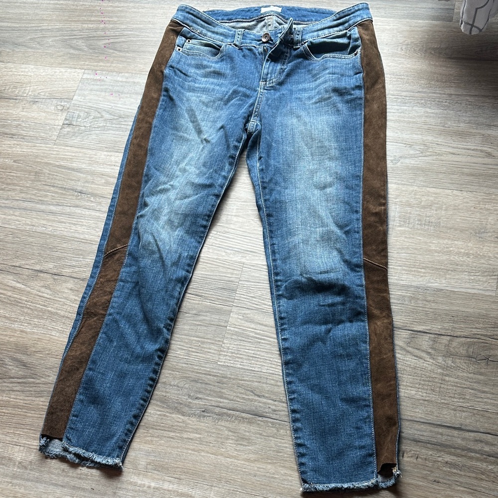 Ecru Blue and Brown Ankle Jeans